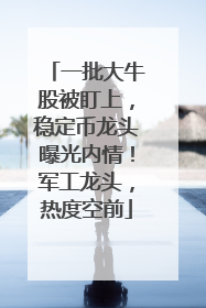 一批大牛股被盯上，稳定币龙头曝光内情！军工龙头，热度空前